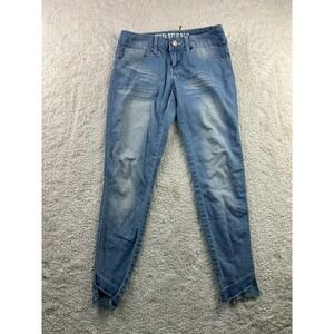 VIP Jeans Skinny Jeans Womens Size 1/2 Blue Light Wash Stretch Raw Hem Whiskered